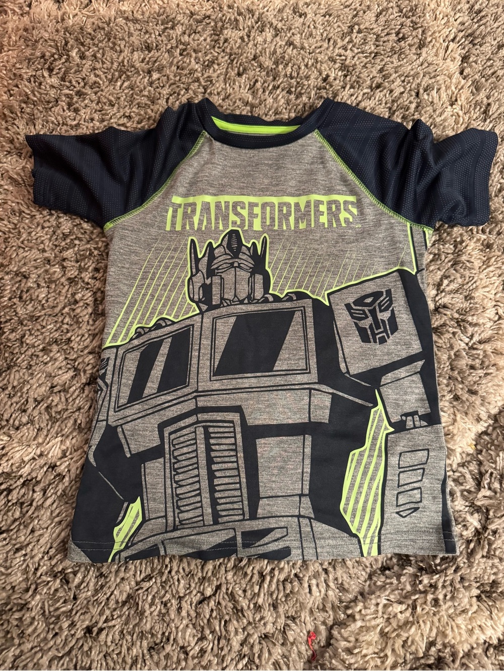 jumping beans Gray Tee with Navy Collar and Neon Green Trim